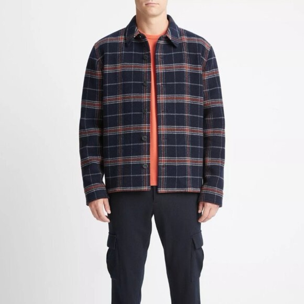 VINCE Navy Plaid Shirt Jacket